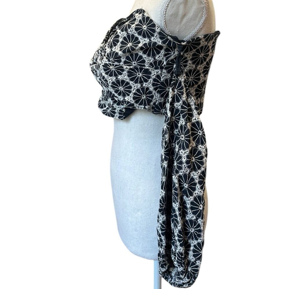 BARDOT‎ Floral Eyelet Lace Crop Top Puff Sleeve Navy White Size 10 Boho Hippie - Picture 4 of 9
